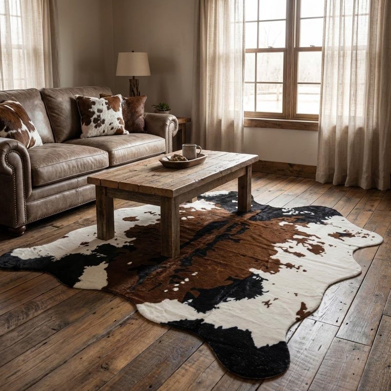 MustMat Brown Cow Print Rug 4'7''Ã—5'3'' Faux Cowhide Rugs Cute Animal Printed Carpet for Home - Image 2